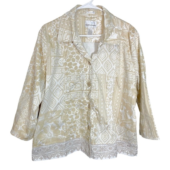 drapers & damons Tops - Drapers & Damon 18 Beige Button Up Jacket/Blazer Floral Embroidered Boho Coastal